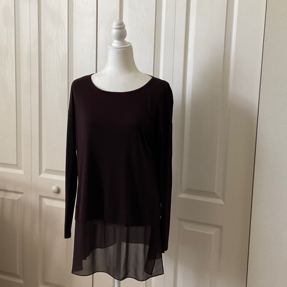 Eileen Fisher Deep Purple Sheer Hem Blouse